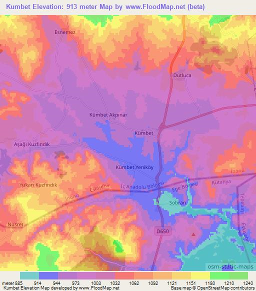 Kumbet,Turkey Elevation Map