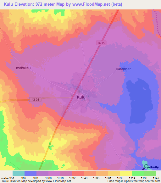 Kulu,Turkey Elevation Map