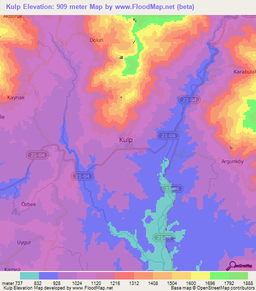 Kulp,Turkey Elevation Map