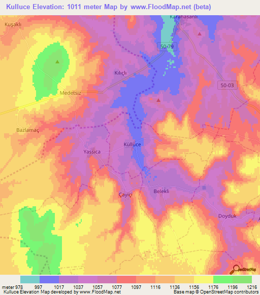 Kulluce,Turkey Elevation Map