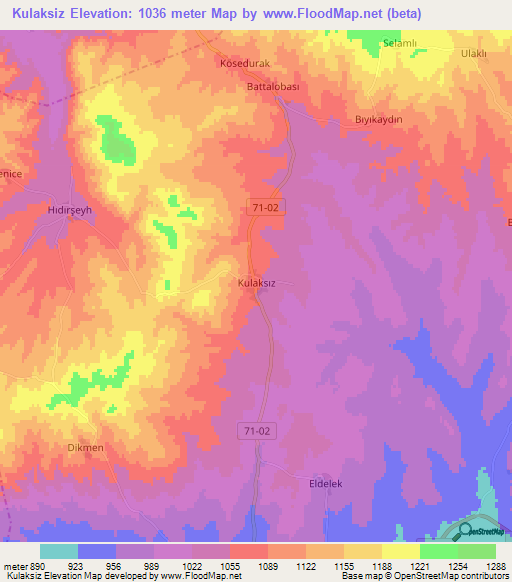 Kulaksiz,Turkey Elevation Map