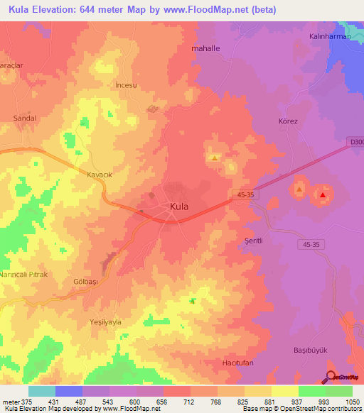 Kula,Turkey Elevation Map