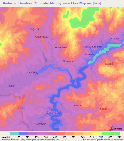 Kuduzlar,Turkey Elevation Map