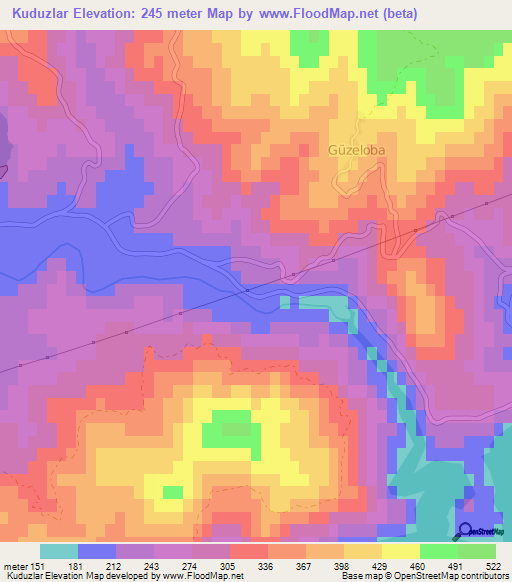 Kuduzlar,Turkey Elevation Map