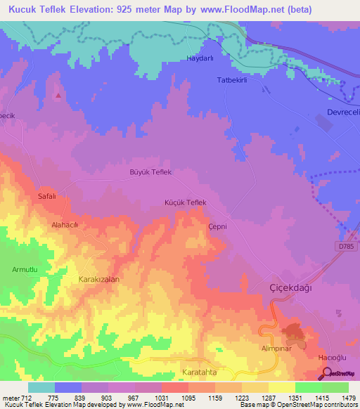 Kucuk Teflek,Turkey Elevation Map