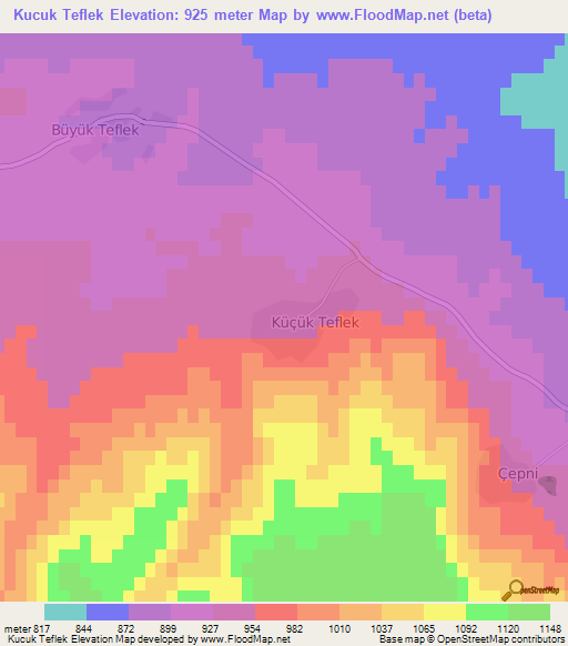 Kucuk Teflek,Turkey Elevation Map