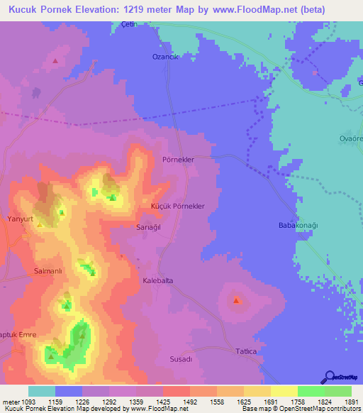 Kucuk Pornek,Turkey Elevation Map