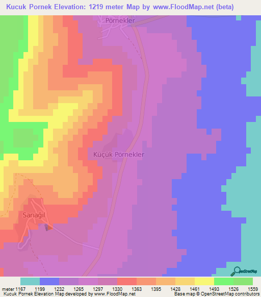 Kucuk Pornek,Turkey Elevation Map