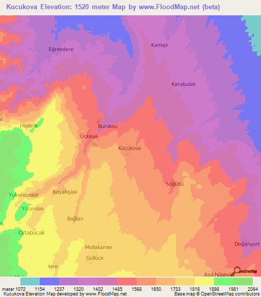 Kucukova,Turkey Elevation Map