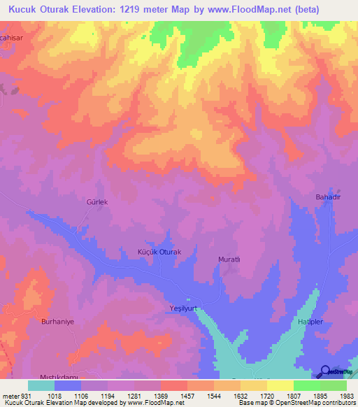 Kucuk Oturak,Turkey Elevation Map