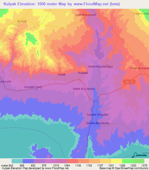 Kulpak,Turkey Elevation Map