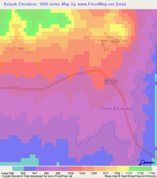 Kulpak,Turkey Elevation Map