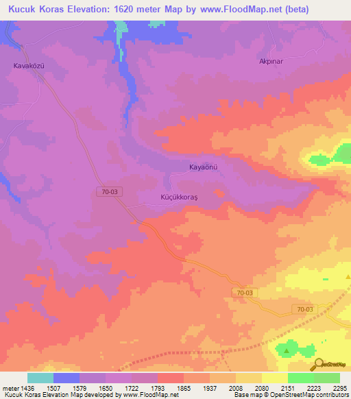 Kucuk Koras,Turkey Elevation Map