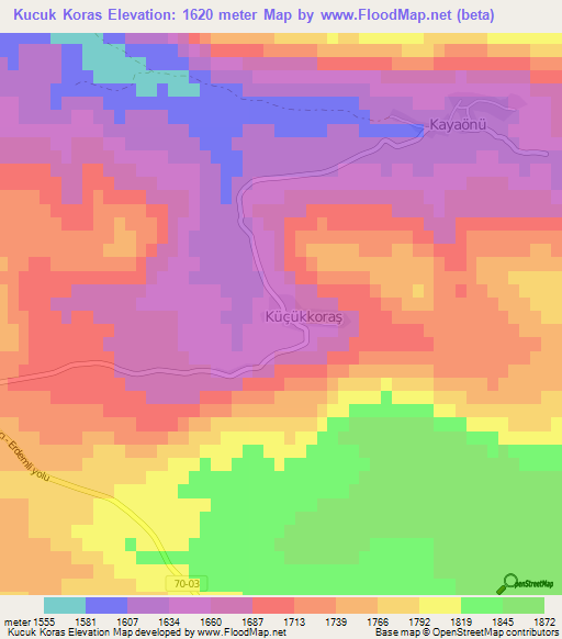 Kucuk Koras,Turkey Elevation Map