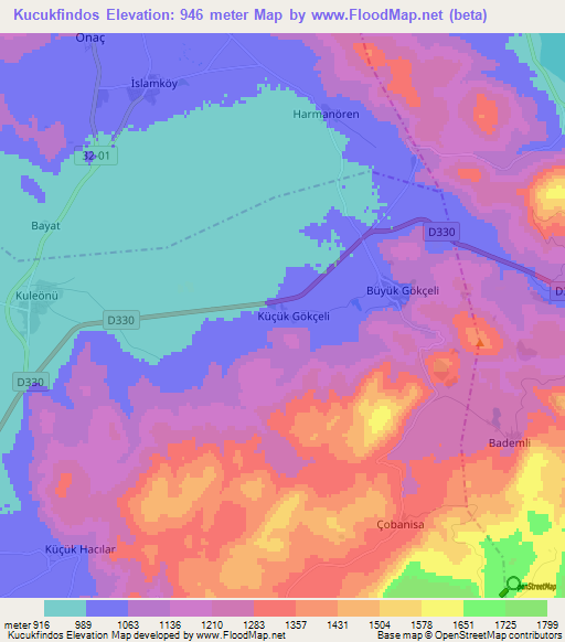 Kucukfindos,Turkey Elevation Map