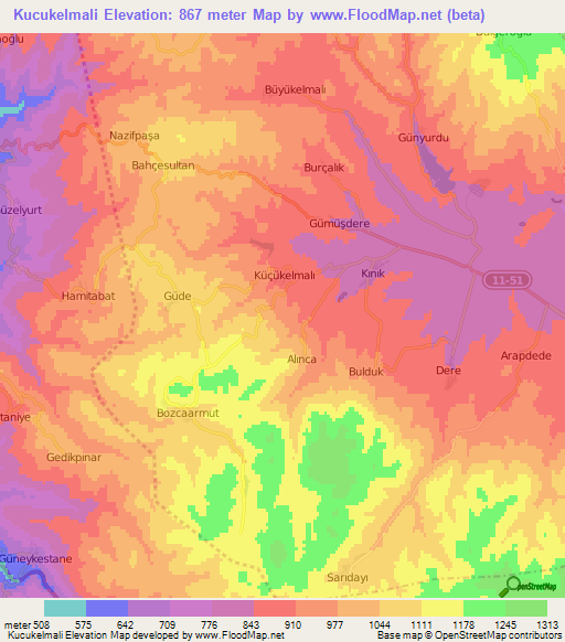 Kucukelmali,Turkey Elevation Map