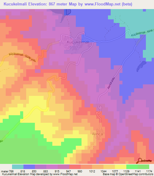 Kucukelmali,Turkey Elevation Map