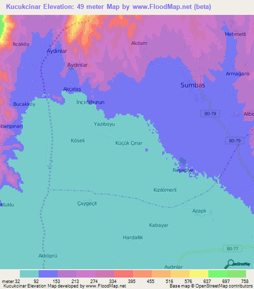 Kucukcinar,Turkey Elevation Map