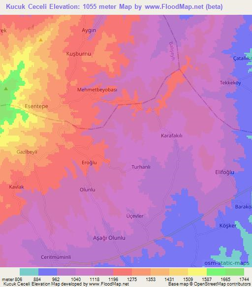 Kucuk Ceceli,Turkey Elevation Map