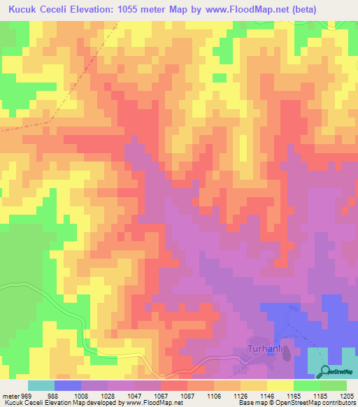 Kucuk Ceceli,Turkey Elevation Map