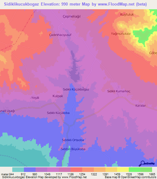 Sidiklikucukbogaz,Turkey Elevation Map