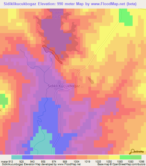 Sidiklikucukbogaz,Turkey Elevation Map