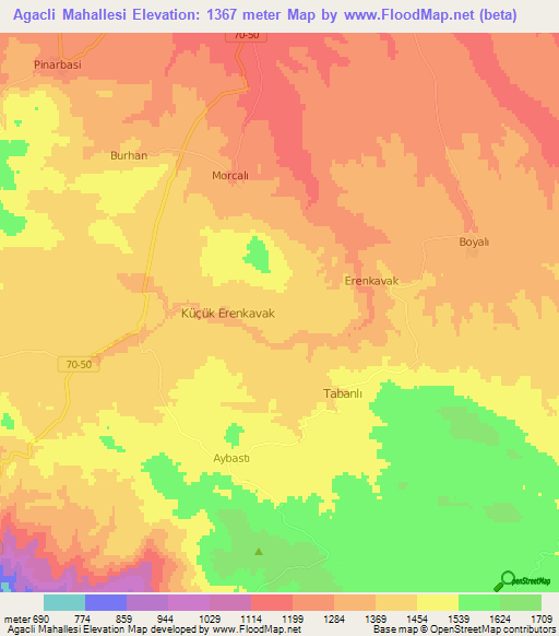 Agacli Mahallesi,Turkey Elevation Map