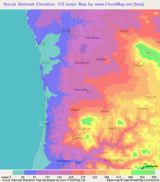 Kucuk Alemsah,Turkey Elevation Map