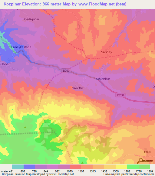 Kozpinar,Turkey Elevation Map