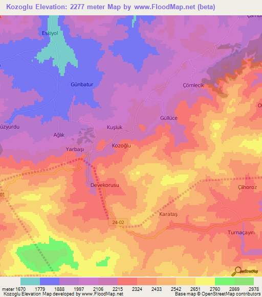 Kozoglu,Turkey Elevation Map