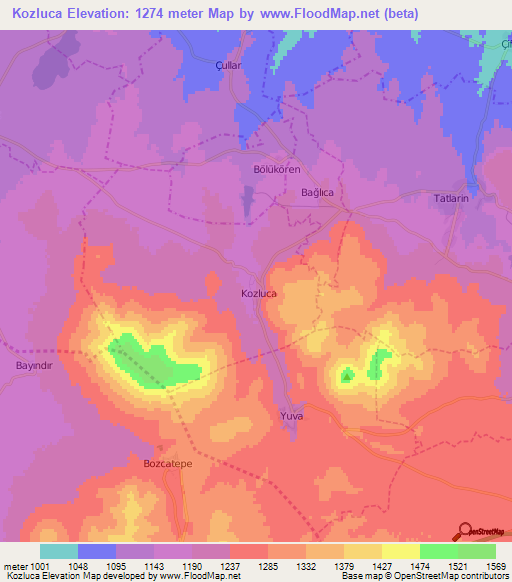 Kozluca,Turkey Elevation Map