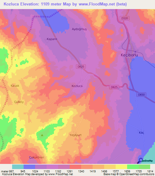 Kozluca,Turkey Elevation Map