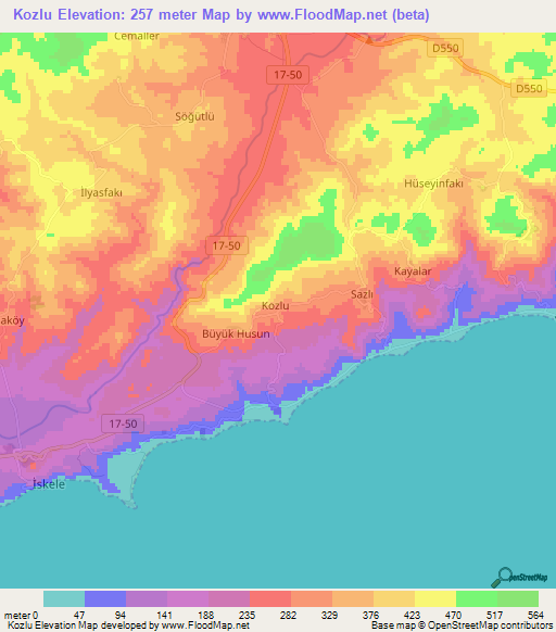 Kozlu,Turkey Elevation Map