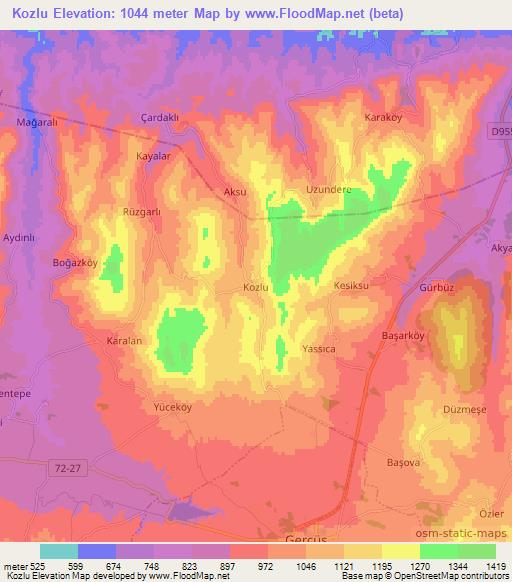 Kozlu,Turkey Elevation Map