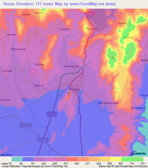 Kozan,Turkey Elevation Map