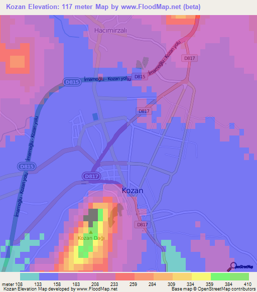 Kozan,Turkey Elevation Map