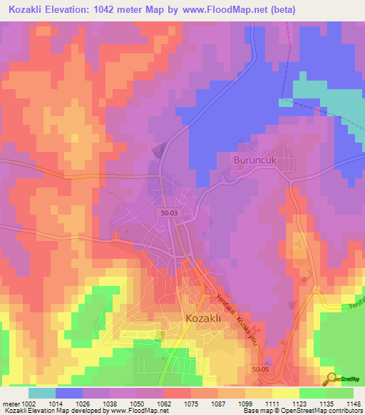 Kozakli,Turkey Elevation Map