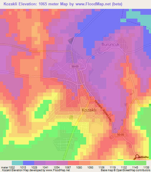 Kozakli,Turkey Elevation Map