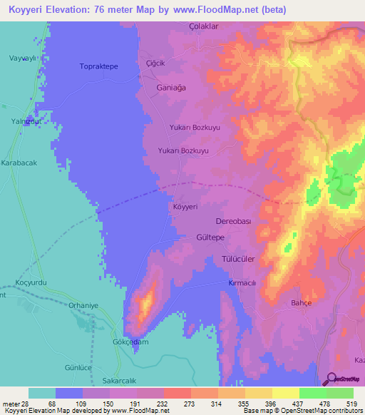 Koyyeri,Turkey Elevation Map