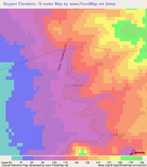 Koyyeri,Turkey Elevation Map