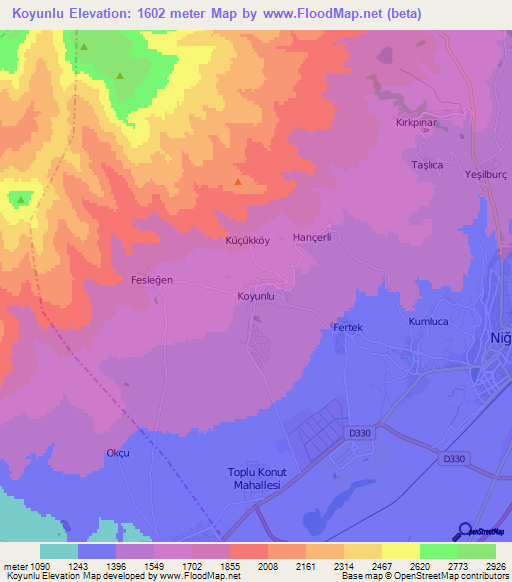 Koyunlu,Turkey Elevation Map