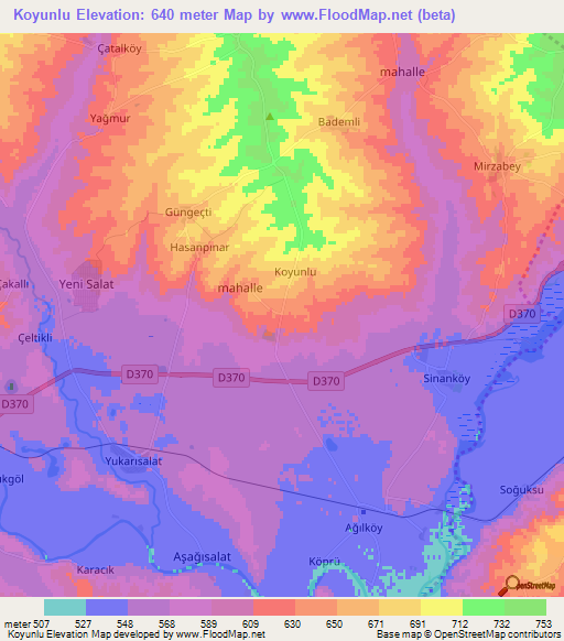 Koyunlu,Turkey Elevation Map