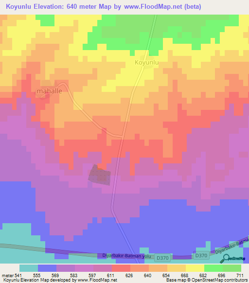 Koyunlu,Turkey Elevation Map