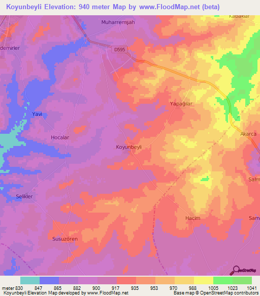 Koyunbeyli,Turkey Elevation Map