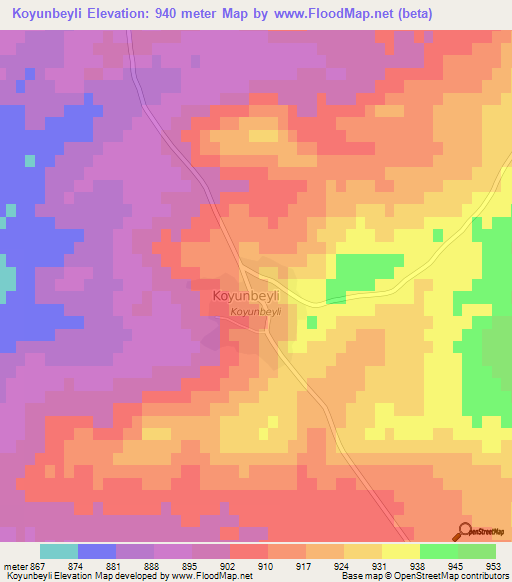 Koyunbeyli,Turkey Elevation Map