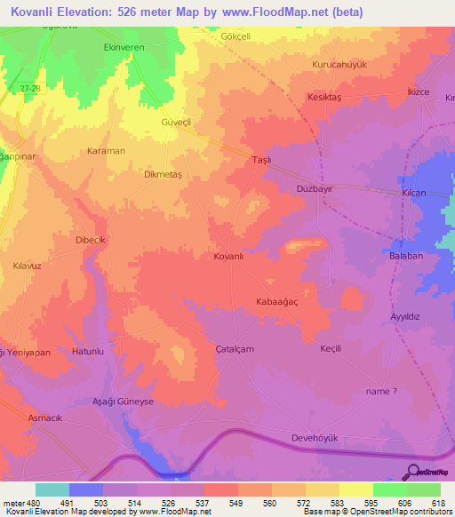 Kovanli,Turkey Elevation Map