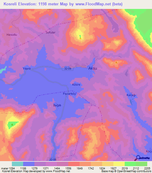 Kosreli,Turkey Elevation Map