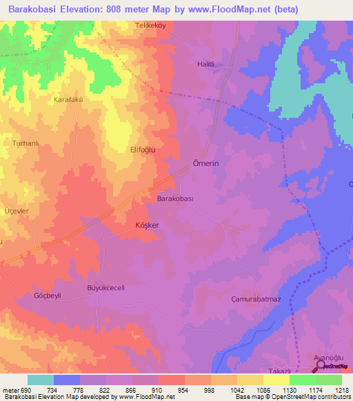 Barakobasi,Turkey Elevation Map