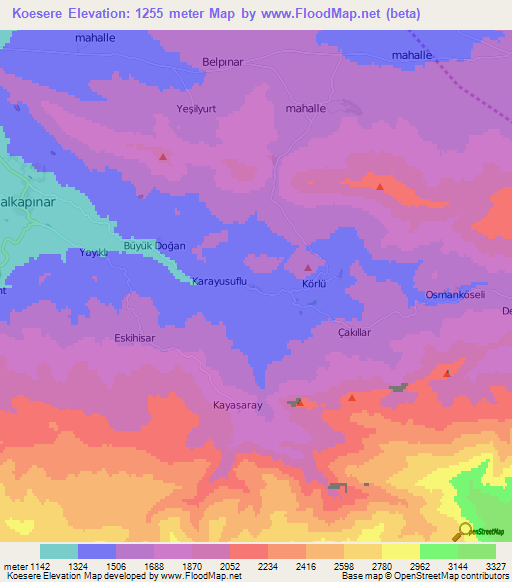 Koesere,Turkey Elevation Map