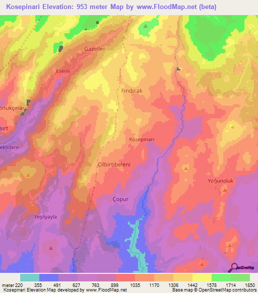 Kosepinari,Turkey Elevation Map